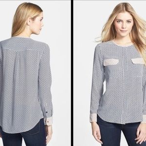 Equipment Lynn Contrast Trim Silk Blouse Medium M